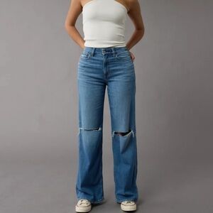 American Eagle 4 Short NEW Curvy Super High Rise Baggy Wide Leg Jeans Distressed